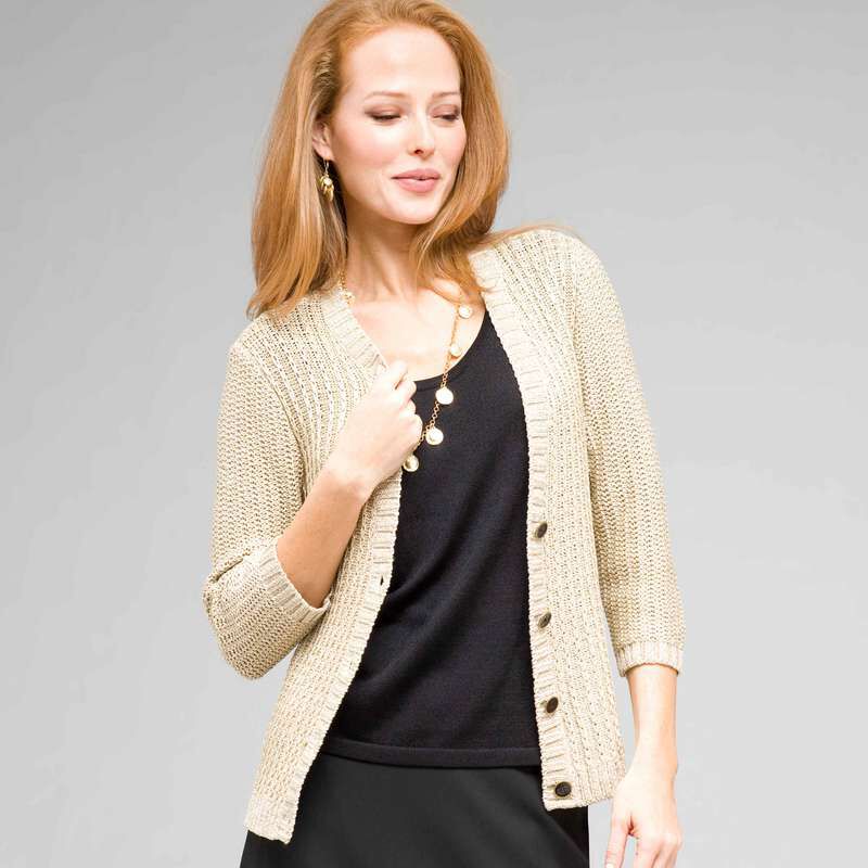 3/4 Sleeve V-Neck Cardigan, , large